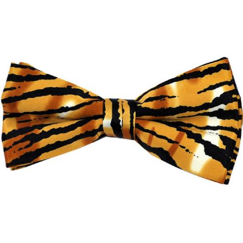 Classico Italiano Gold / Black Tiger Print 100% Silk Bow Tie / Hanky Set